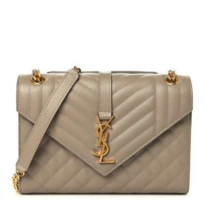 Saint Laurent Grain de Poudre Matelasse Medium Triquilt Satchel Dusty Grey
