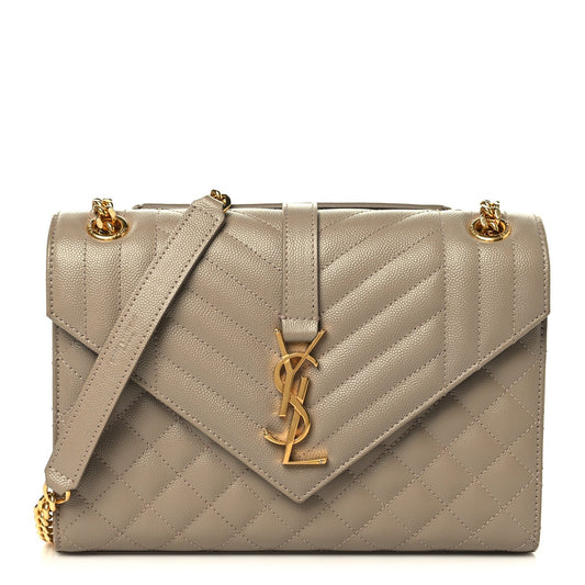 Saint Laurent Grain de Poudre Matelasse Medium Triquilt Satchel Dusty Grey