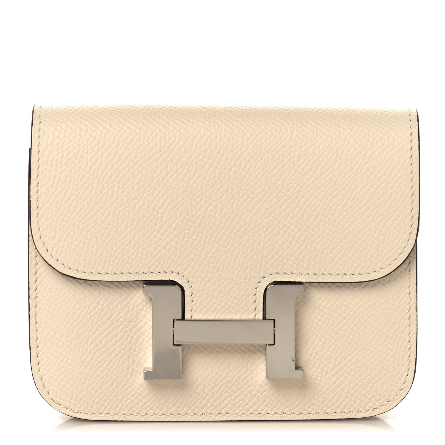 Slim Constance wallet in Nata textured leather with front clasp detail