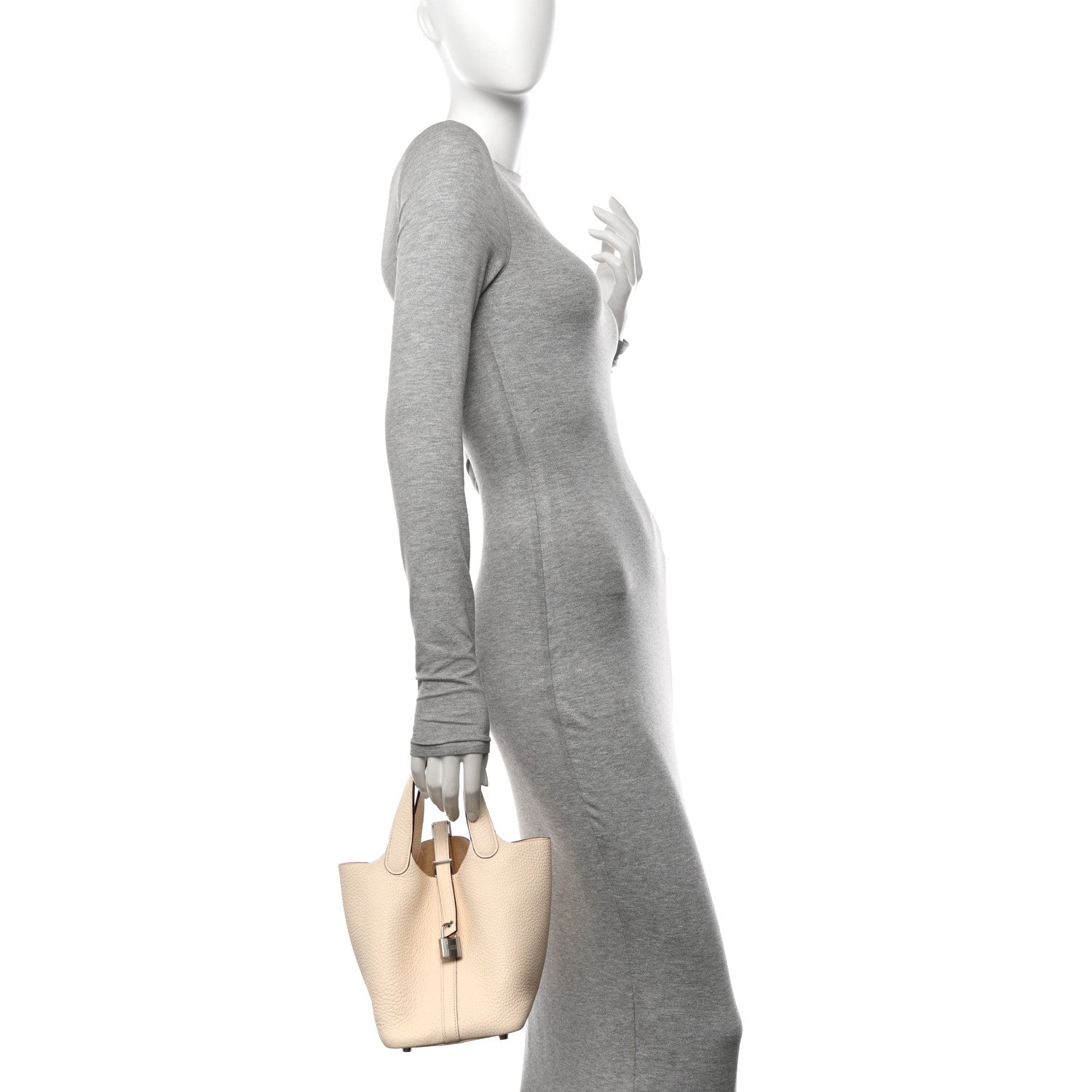 Clemence Picotin Lock 18 PM Nata Leather Handbag