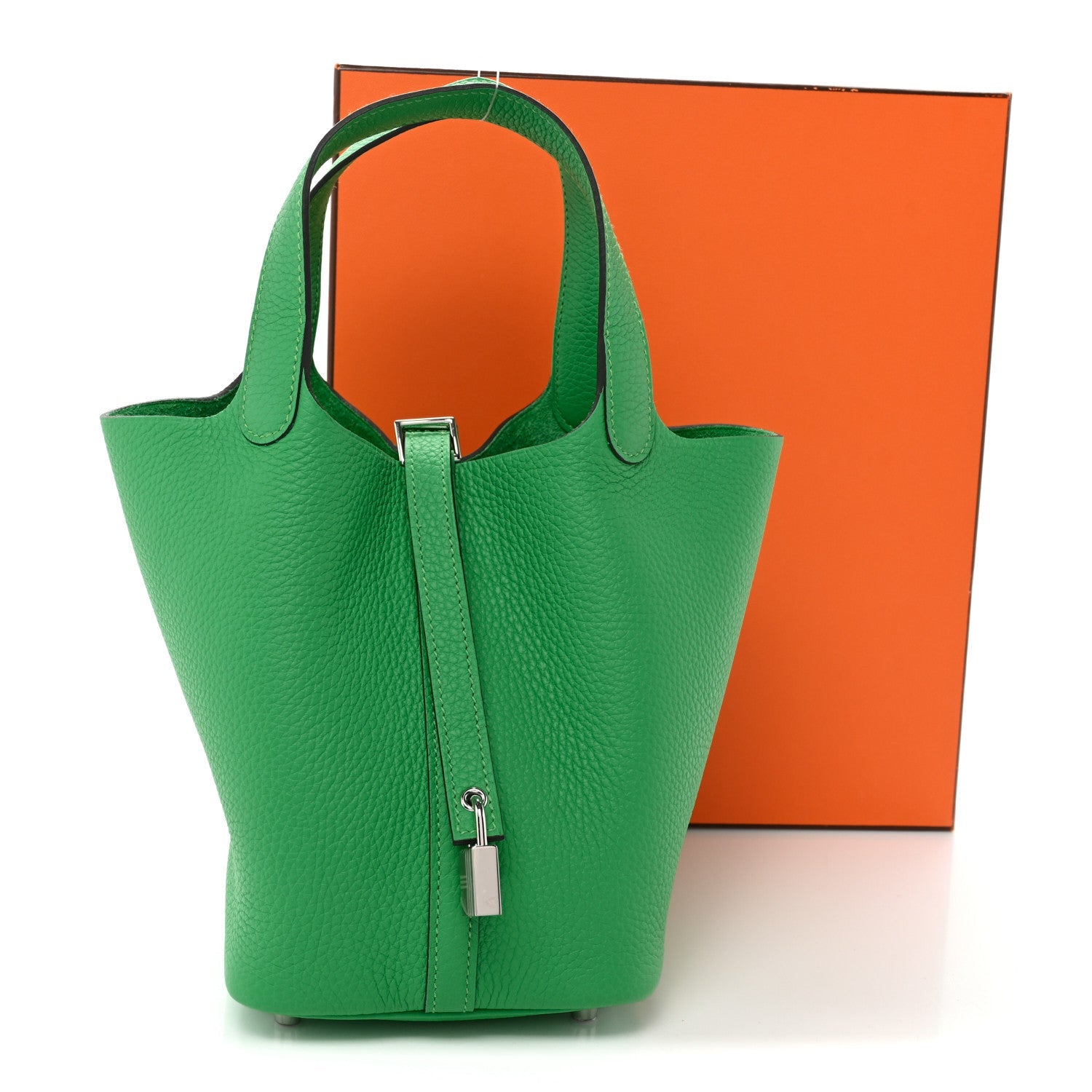 Picotin Lock 18 PM Taurillon Clemence Tote Bag Bambou Green