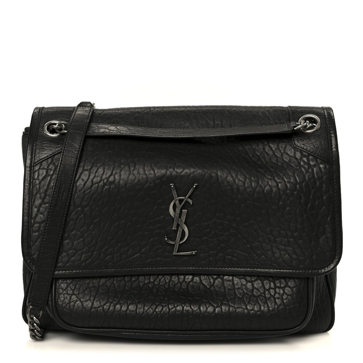 Saint Laurent Grained Lambskin Monogram Large Niki Chain Satchel Black