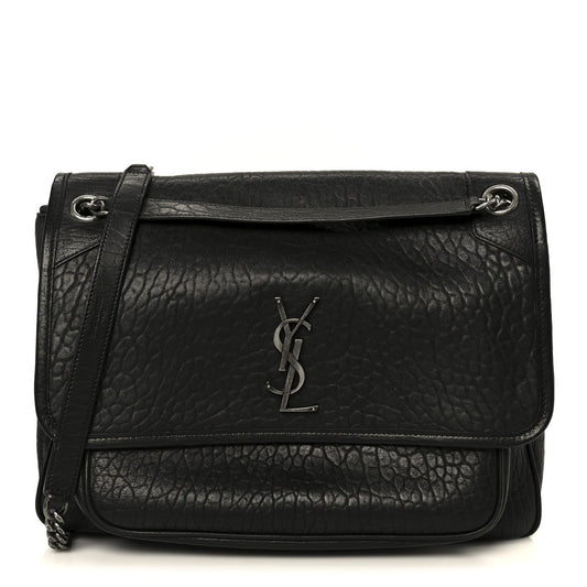 Saint Laurent Grained Lambskin Monogram Large Niki Chain Satchel Black