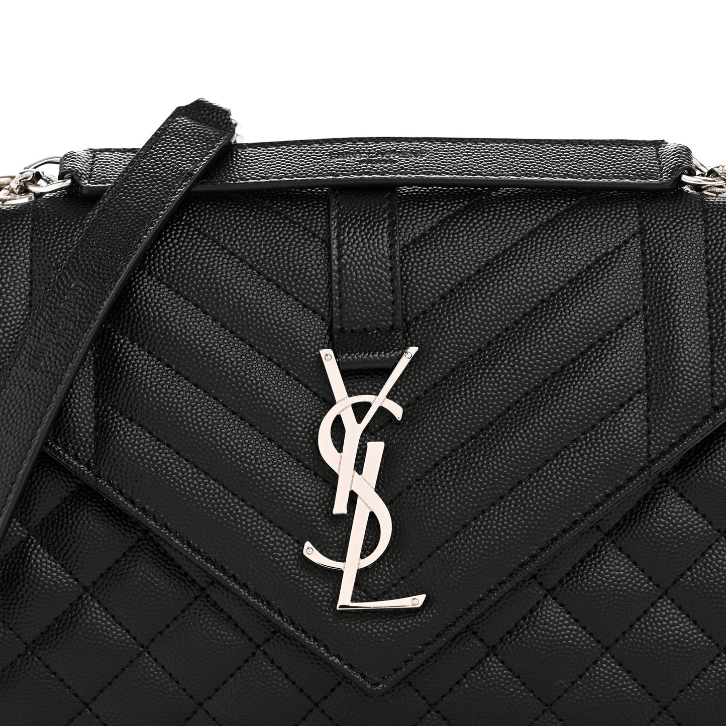 Saint Laurent Grain de Poudre Matelasse Triquilt Medium Satchel Black