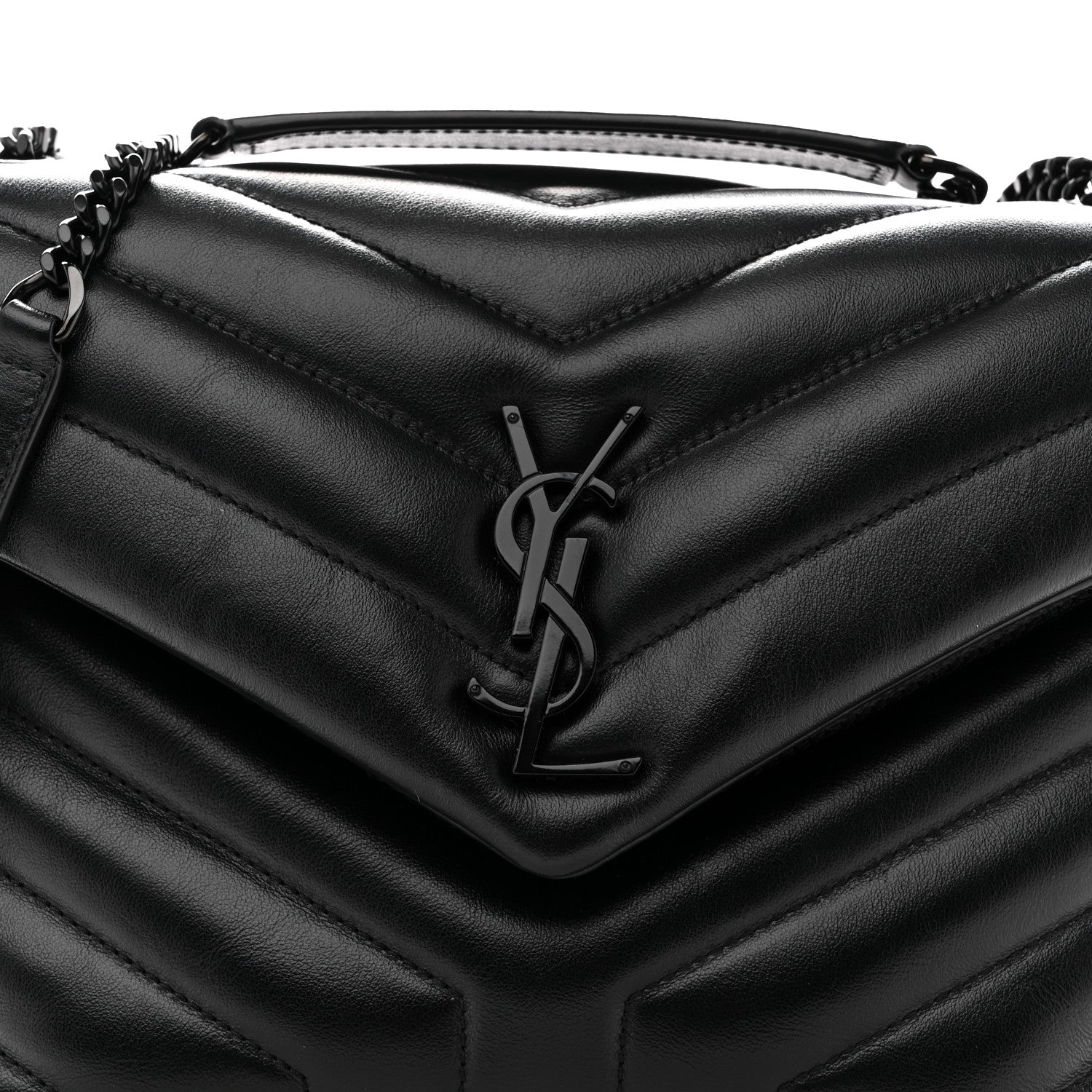 Saint Laurent Loulou Small Chevron Quilted Calfskin Chain Satchel Black