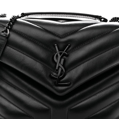 Saint Laurent Loulou Small Chevron Quilted Calfskin Chain Satchel Black