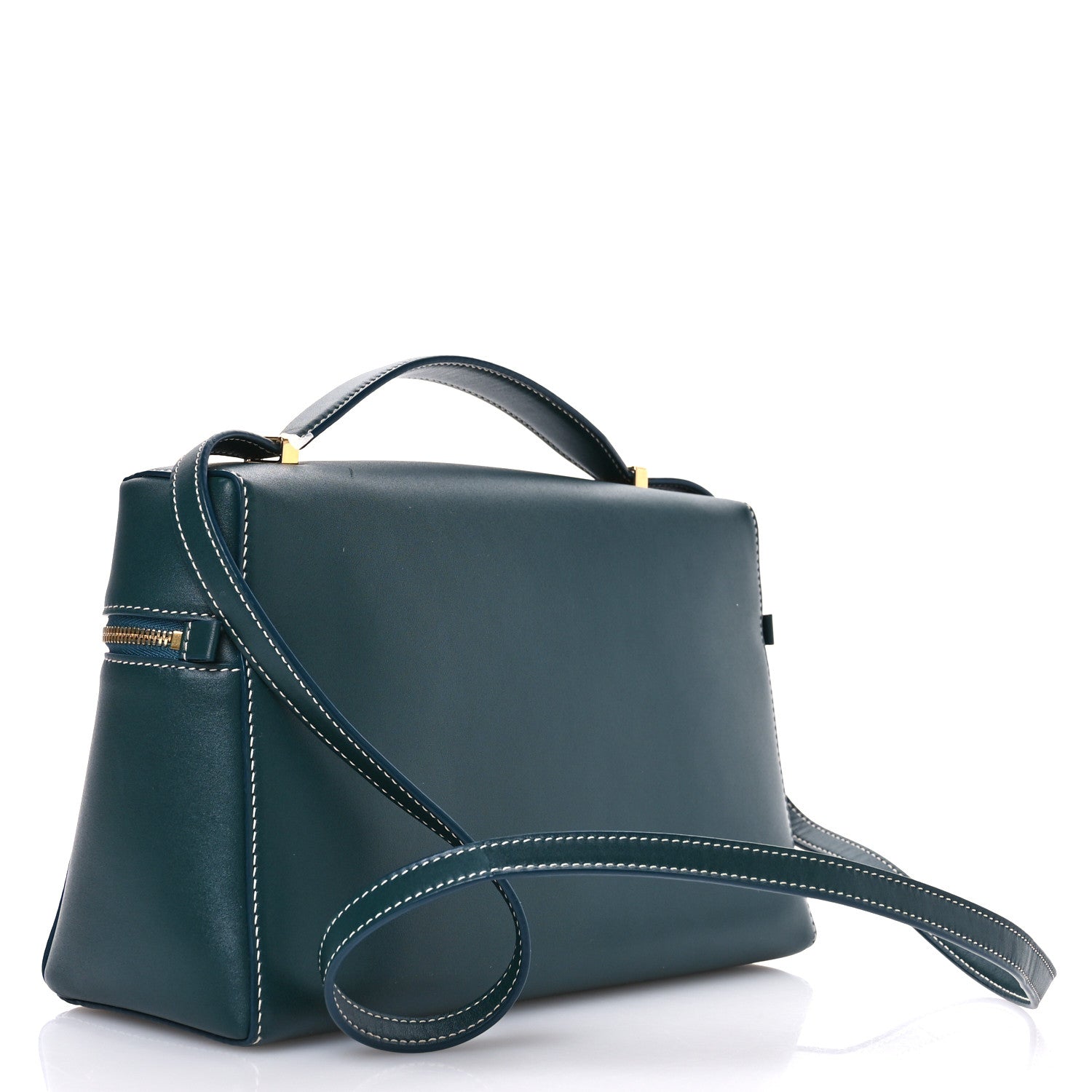 Petrolio teal smooth leather bag with adjustable shoulder strap and front zipper