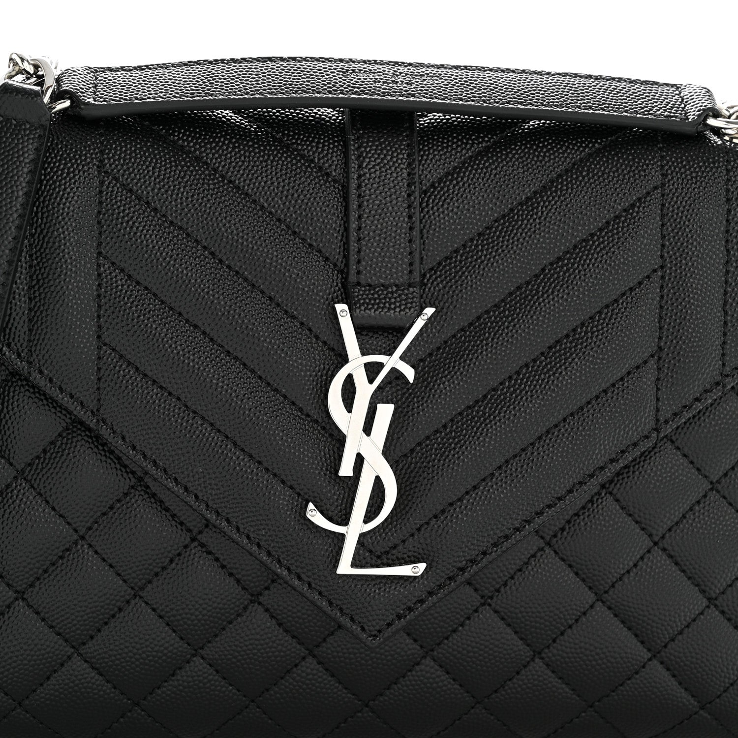 Saint Laurent Mixed Matelasse Triquilt Medium Monogram Satchel Black