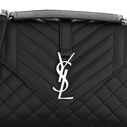 Saint Laurent Mixed Matelasse Triquilt Medium Monogram Satchel Black