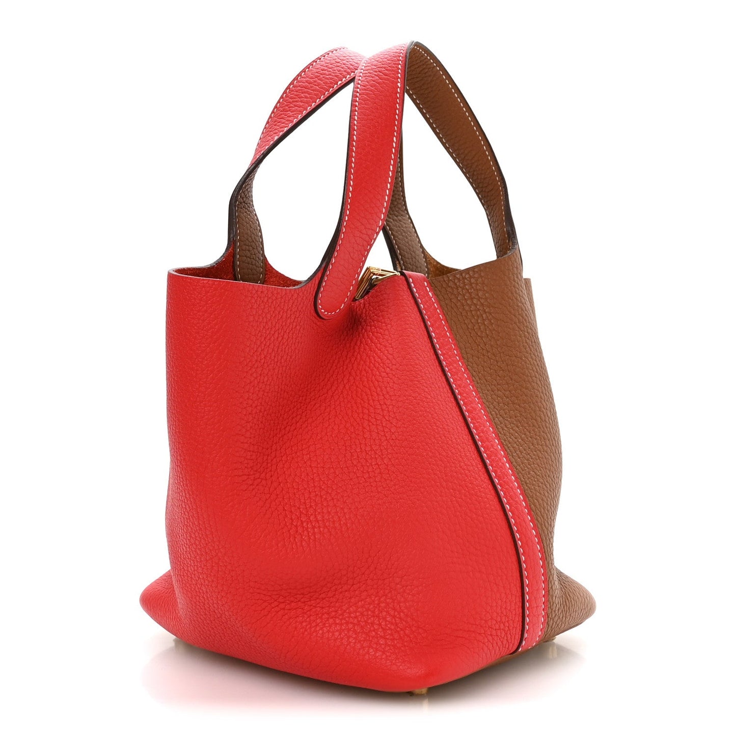 Taurillon Clemence Casaque Picotin Lock 18 PM Gold and Rouge De Coeur