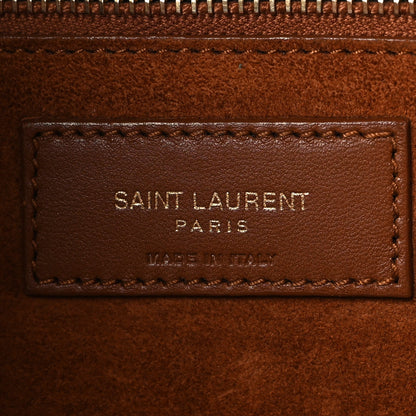 SAINT LAURENT Calfskin Crocodile Embossed Le 5 A 7 Hobo Shoulder Bag Black