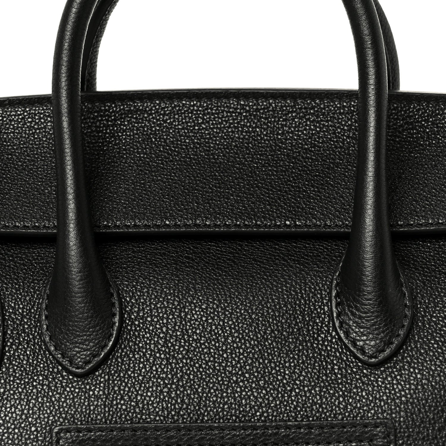 Black grained leather tote with curved top handles
