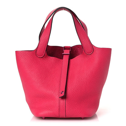 Picotin Lock 18 PM Bucket Tote Textured Calfskin Rose Mexico