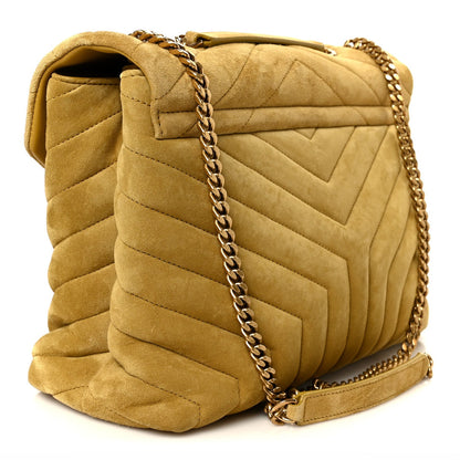 Saint Laurent Suede Y Quilted Monogram Medium Loulou Chain Satchel Chartreuse