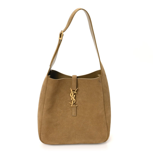 Saint Laurent Suede Lizard Embossed Small Le 5 A 7 Soft Hobo Dark Pistachio