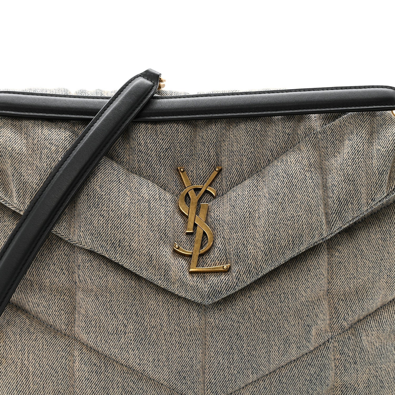Saint Laurent Denim Quilted Medium Loulou Puffer Monogram Chain Satchel in Rodeo Blue