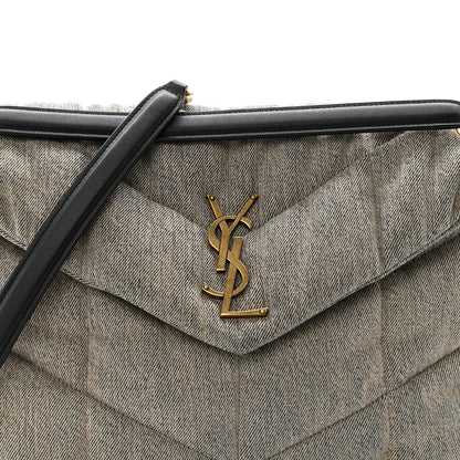 Saint Laurent Denim Quilted Medium Loulou Puffer Monogram Chain Satchel in Rodeo Blue