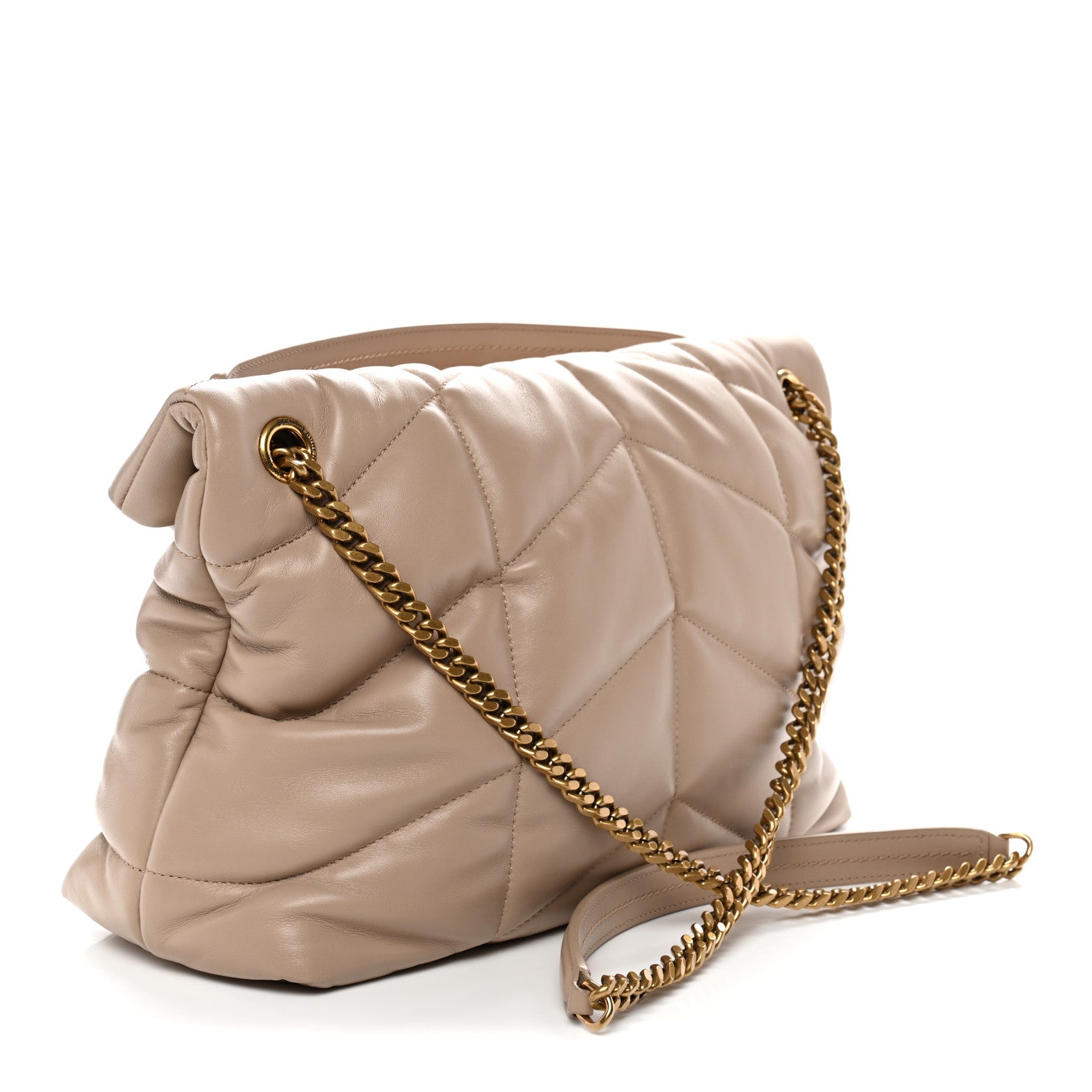 Saint Laurent Loulou Puffer Quilted Lambskin Chain Satchel Medium Dark Beige