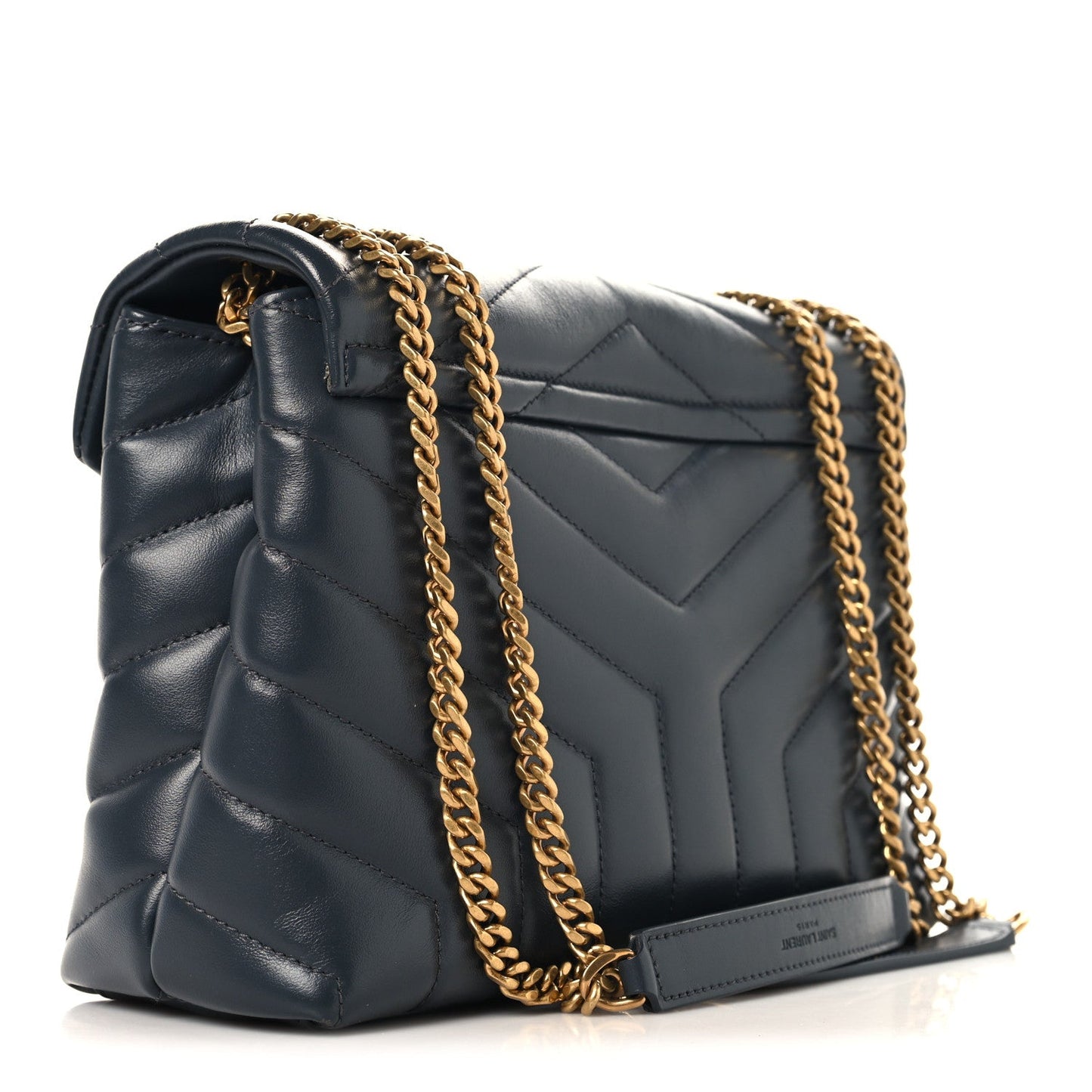 SAINT Laurent Calfskin Y Quilted Monogram Small Loulou Chain Satchel Dark Smog