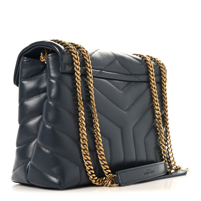 SAINT Laurent Calfskin Y Quilted Monogram Small Loulou Chain Satchel Dark Smog