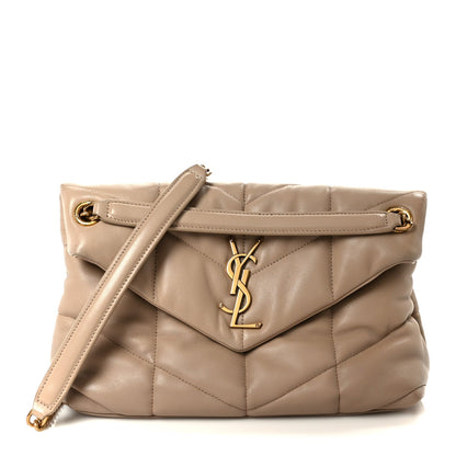 Saint Laurent Loulou Puffer Small Chain Satchel Dark Beige