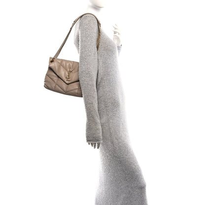 Saint Laurent Loulou Puffer Small Chain Satchel Dark Beige