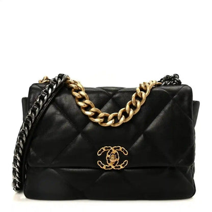 Chanel 19 Large Flap Bag in Black Quilted Goatskin Leather - NEESTRA