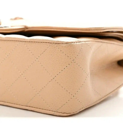 Chanel Beige Caviar Quilted Medium Double Flap Shoulder Bag - NEESTRA