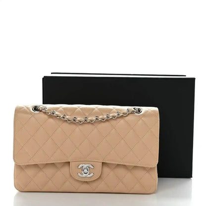 Chanel Beige Caviar Quilted Medium Double Flap Shoulder Bag - NEESTRA