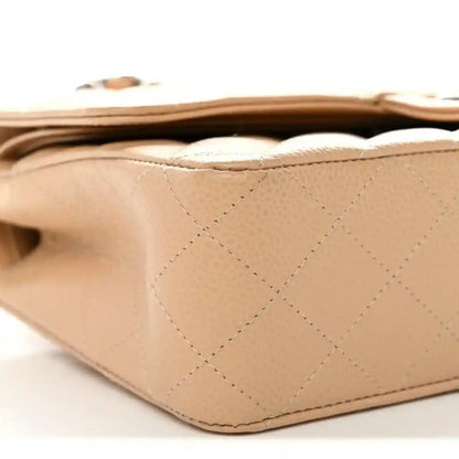 Chanel Beige Caviar Quilted Medium Double Flap Shoulder Bag - NEESTRA