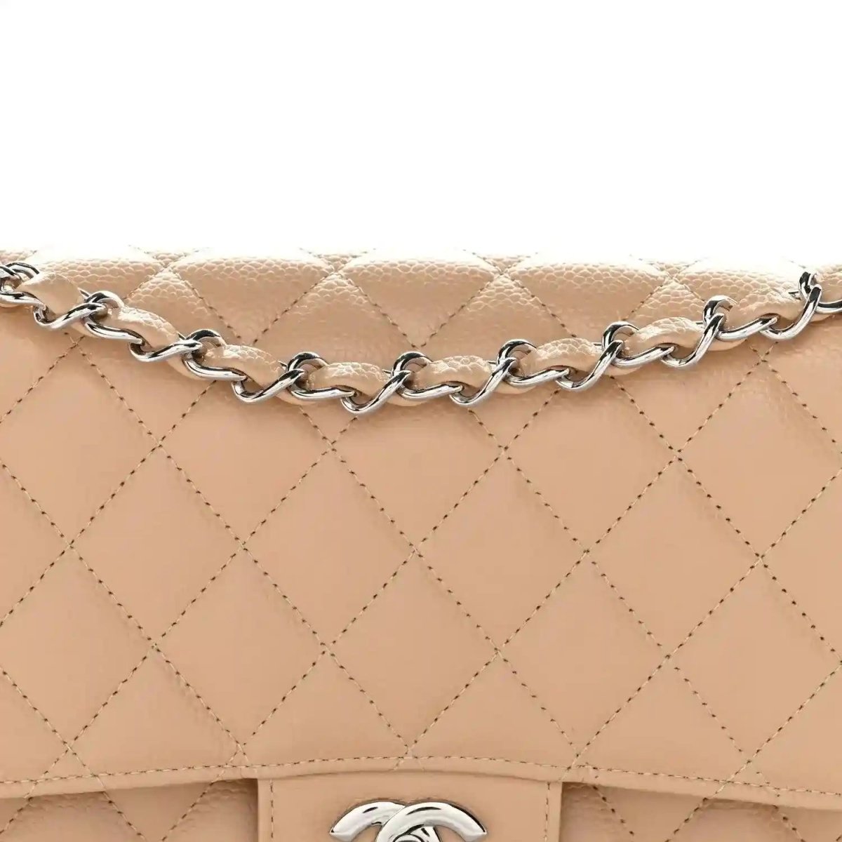 Chanel Beige Caviar Quilted Medium Double Flap Shoulder Bag - NEESTRA