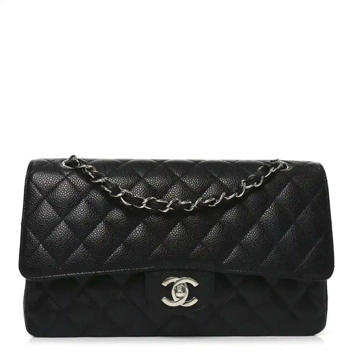 Chanel Black Caviar Quilted Leather Medium Double Flap Bag - NEESTRA