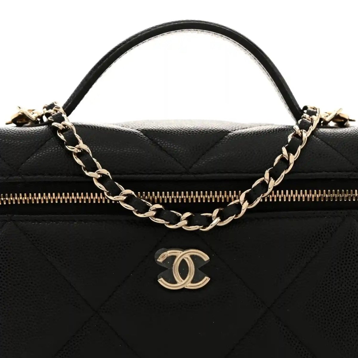 Chanel Black Caviar Quilted Leather Slim Vanity With Gold Chain - NEESTRA