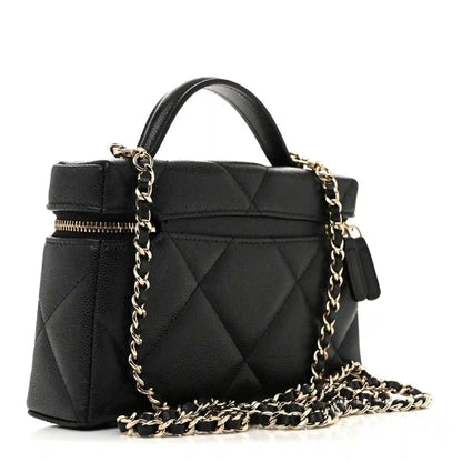 Chanel Black Caviar Quilted Leather Slim Vanity With Gold Chain - NEESTRA