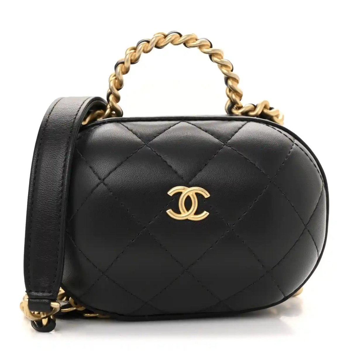 Chanel Black Lambskin Quilted CC Bubble Vanity Chain Case - NEESTRA