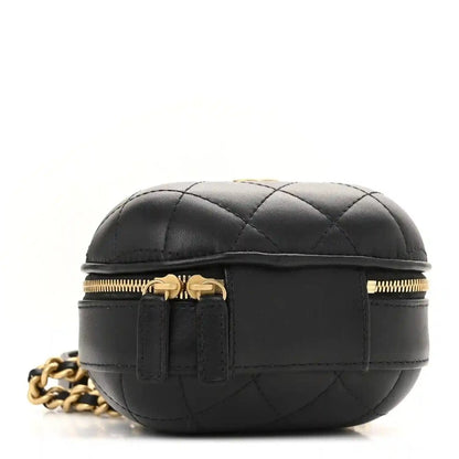 Chanel Black Lambskin Quilted CC Bubble Vanity Chain Case - NEESTRA
