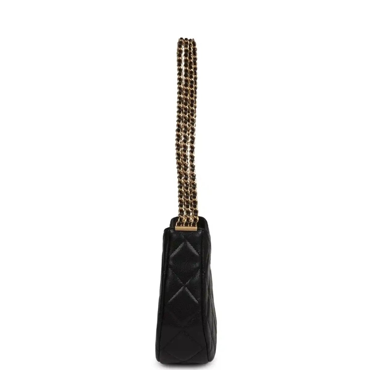 Chanel Black Shiny Caviar Hobo Bag With Brushed Gold Hardware - NEESTRA