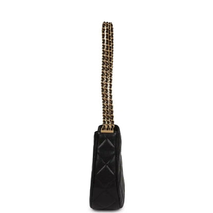 Chanel Black Shiny Caviar Hobo Bag With Brushed Gold Hardware - NEESTRA
