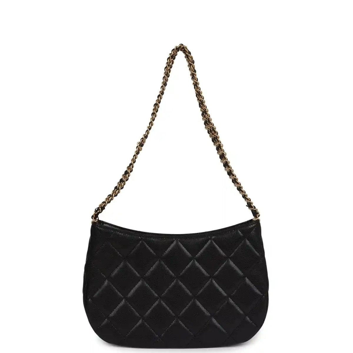 Chanel Black Shiny Caviar Hobo Bag With Brushed Gold Hardware - NEESTRA