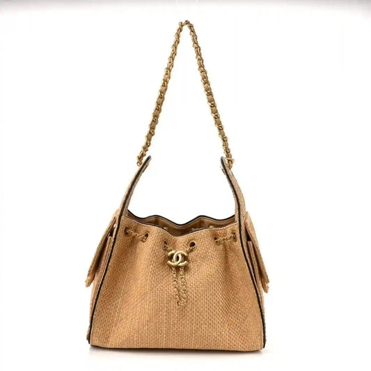 Chanel Braided Raffia Quilted Small 25 Handbag Beige Black - NEESTRA