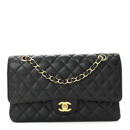 Chanel Caviar Quilted Medium Double Flap Bag Black Gold - NEESTRA