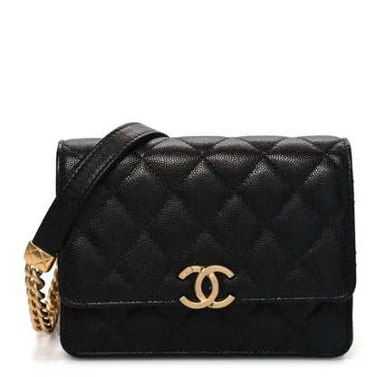 Chanel Caviar Quilted Mini Bracelet On Chain Wallet Black - NEESTRA