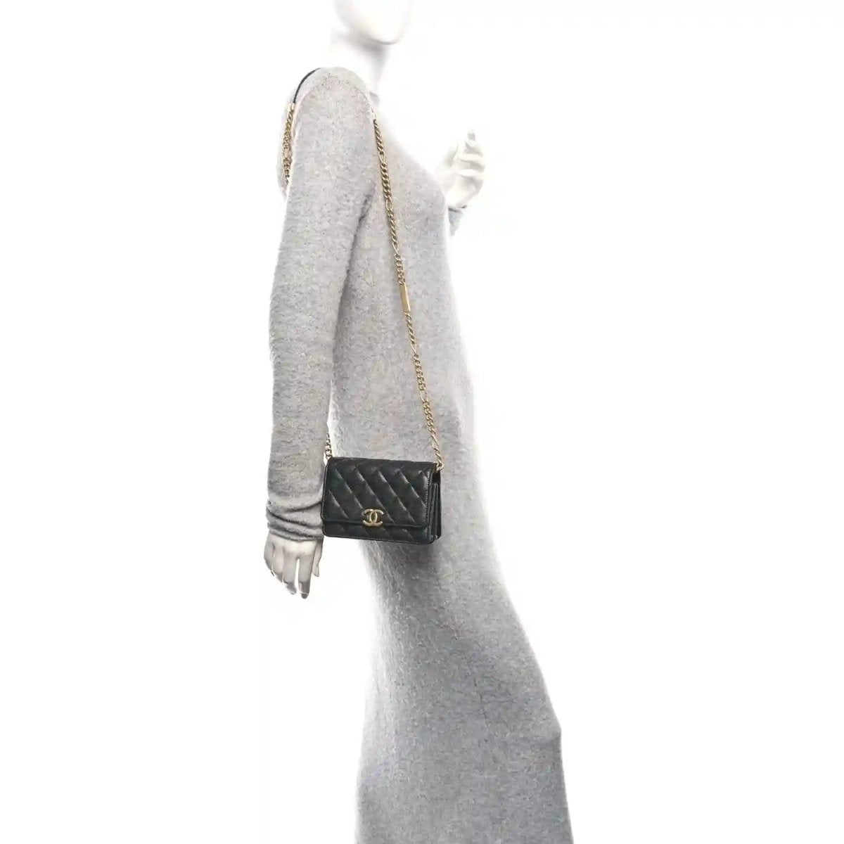 Chanel Caviar Quilted Mini Bracelet On Chain Wallet Black - NEESTRA