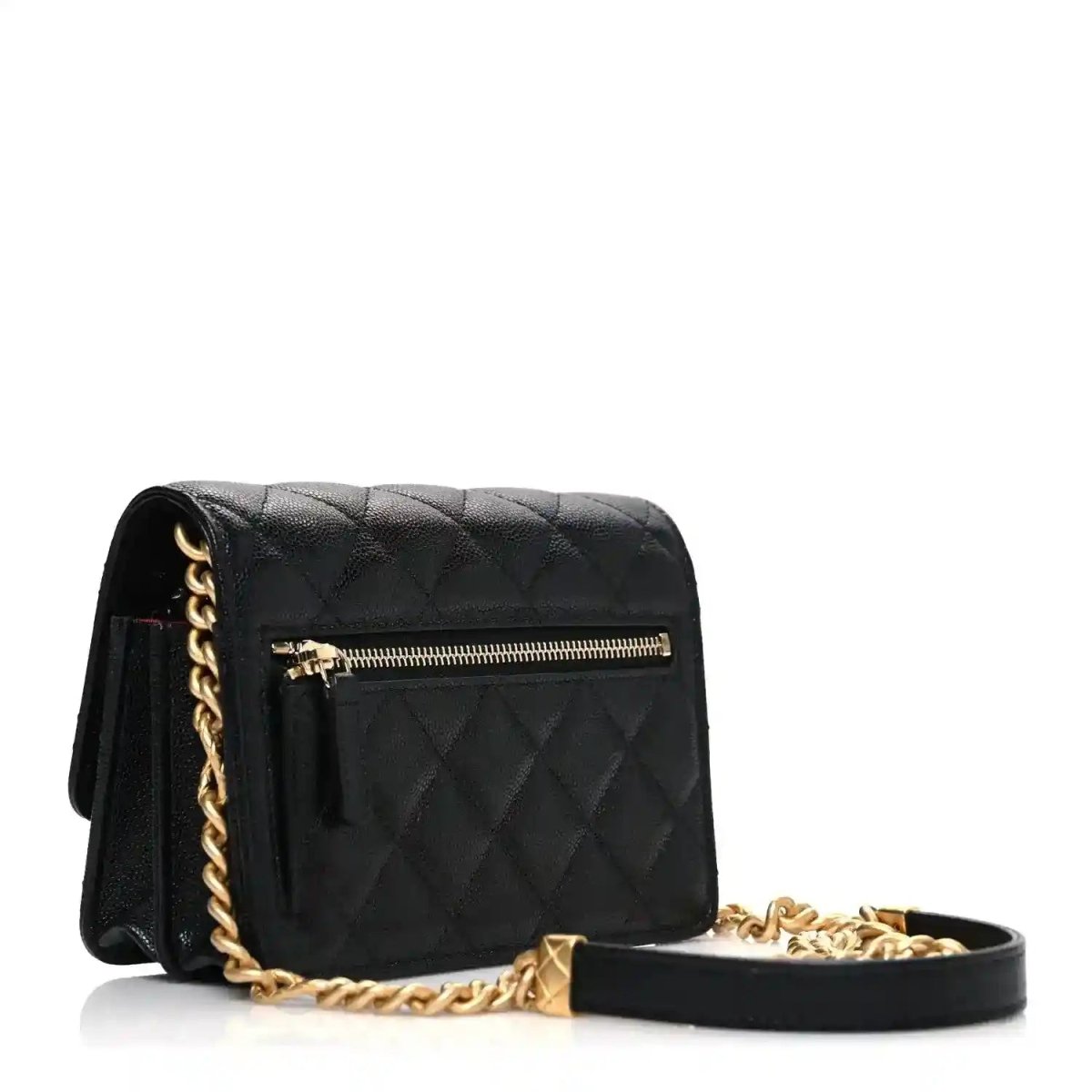 Chanel Caviar Quilted Mini Bracelet On Chain Wallet Black - NEESTRA