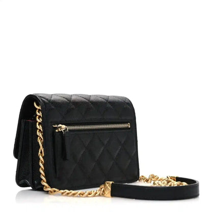 Chanel Caviar Quilted Mini Bracelet On Chain Wallet Black - NEESTRA