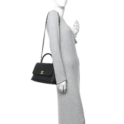 Chanel Caviar Quilted Small Coco Handle Flap Bag Black - NEESTRA