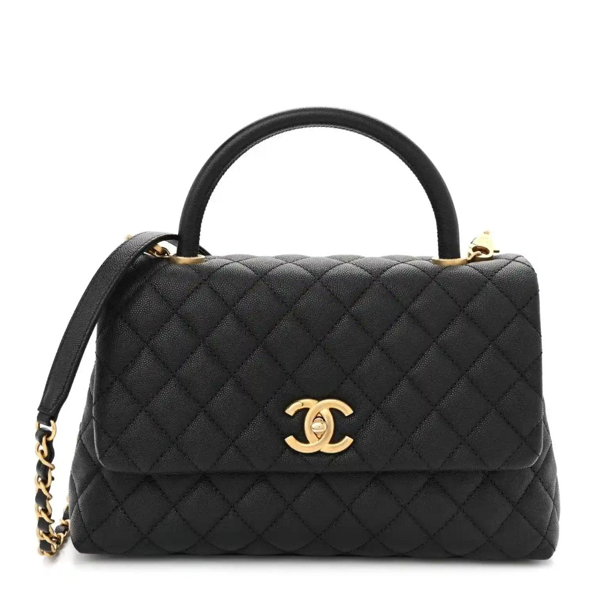 Chanel Caviar Quilted Small Coco Handle Flap Bag Black - NEESTRA