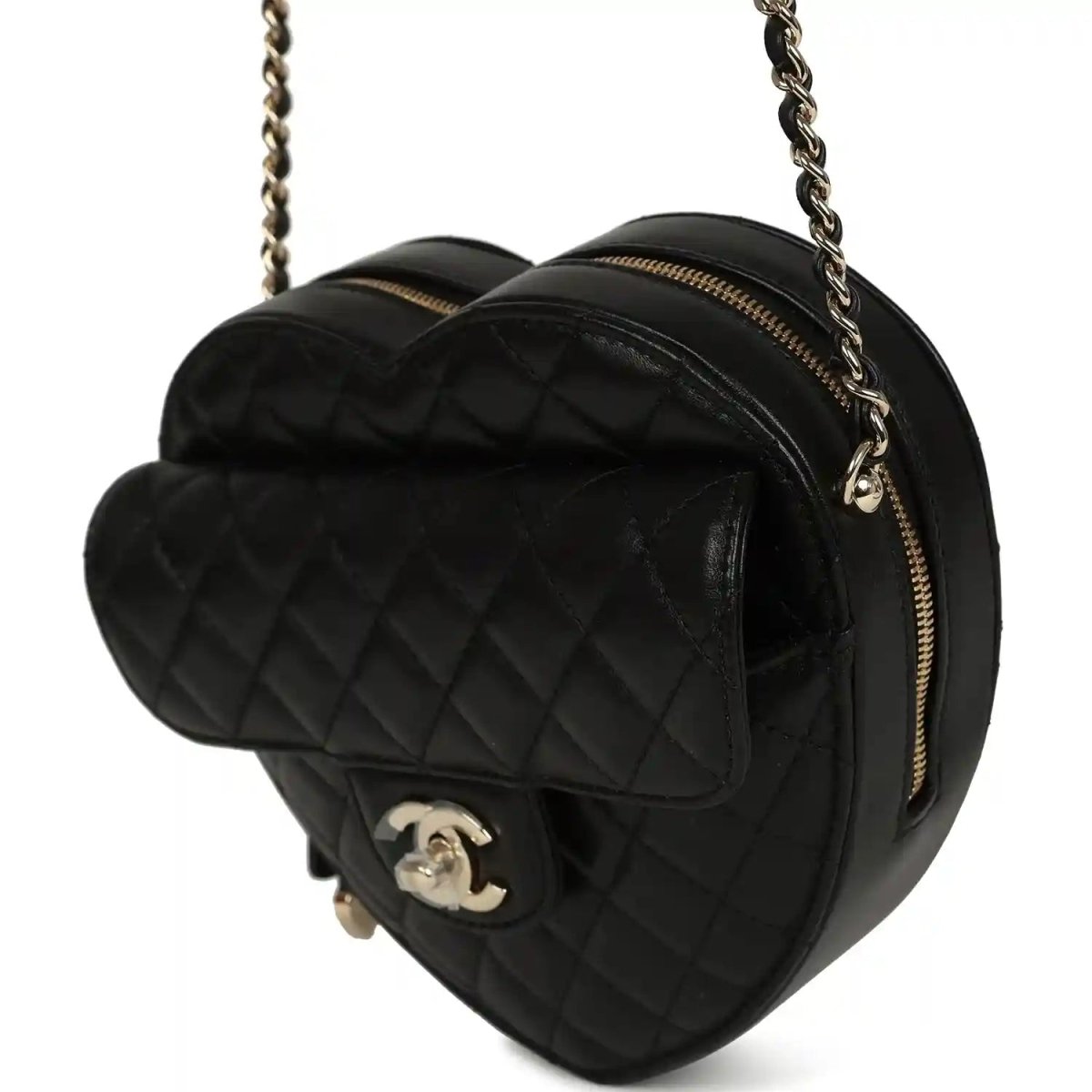 Chanel CC In Love Large Heart Bag in Black Lambskin - NEESTRA