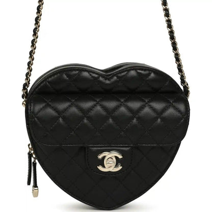 Chanel CC In Love Large Heart Bag in Black Lambskin - NEESTRA