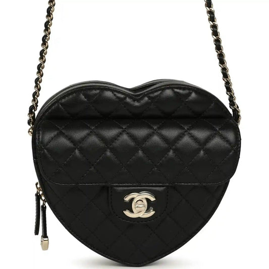 Chanel CC In Love Large Heart Bag in Black Lambskin - NEESTRA